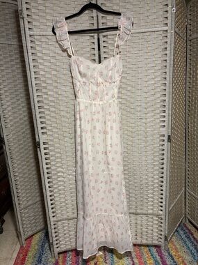 Worth Collective White Floral Maxi Dress with Ruffle Straps